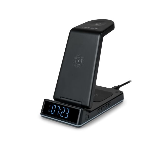 Reloj despertador con estacion de carga inalambrica compatible android cl750is thomson