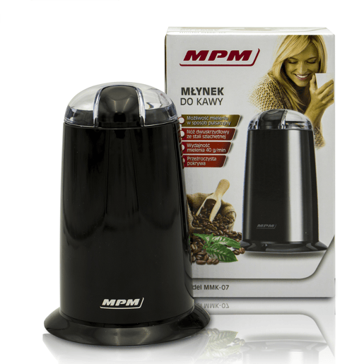 MPM MMK-07C Moinho de Café, Sementes, Especiarias e Nozes, Lâmina Aço Inoxidável, Moagem: 40gmin, 140, Preto
