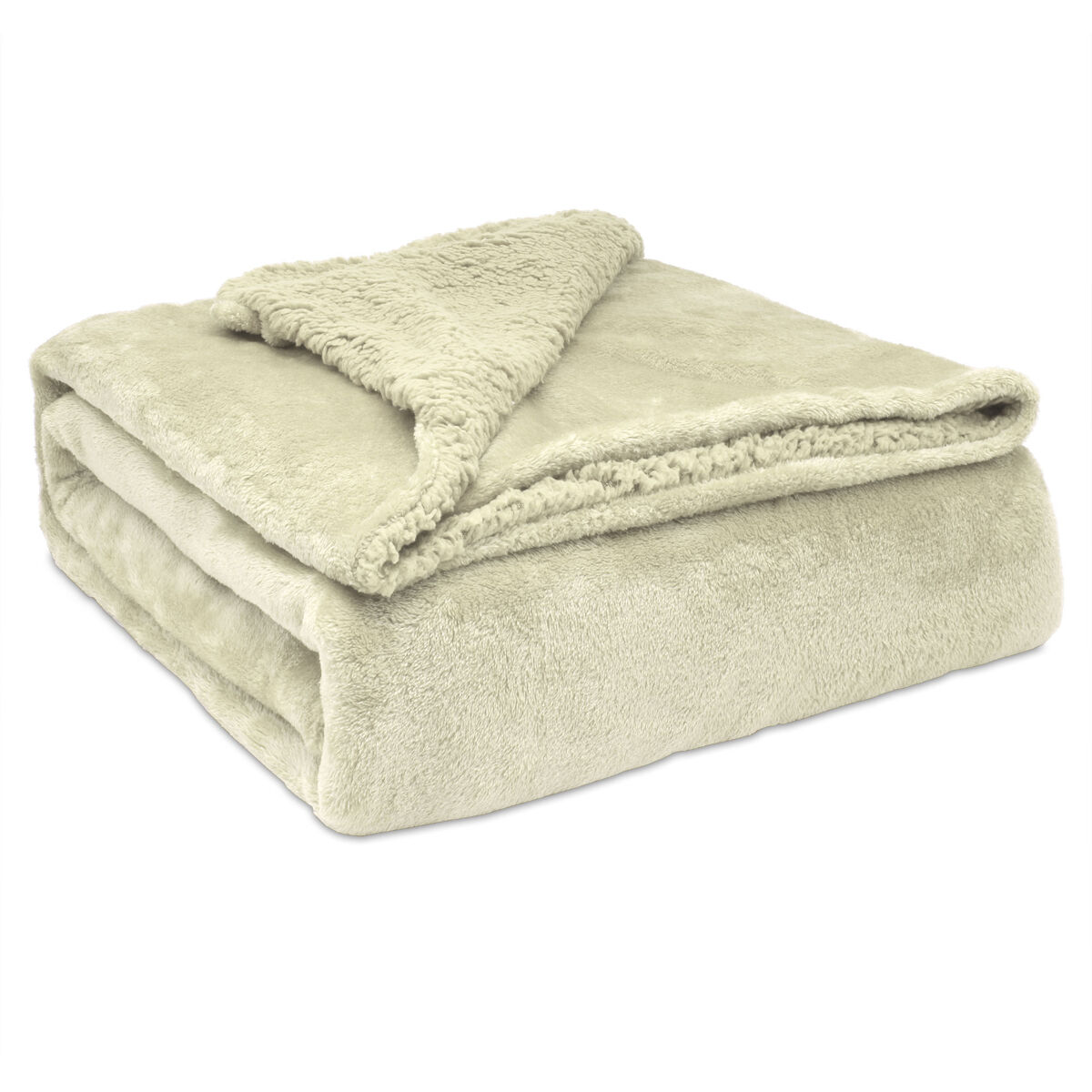 Briebe - manta sofá invierno sedalina lisa y borreguito polar sherpa 130x160 cm calentita gruesa suave, , perla