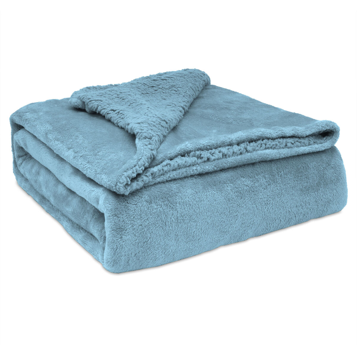 Briebe - manta sofá invierno sedalina lisa y borreguito polar sherpa 130x160 cm calentita gruesa suave, , azul petróleo