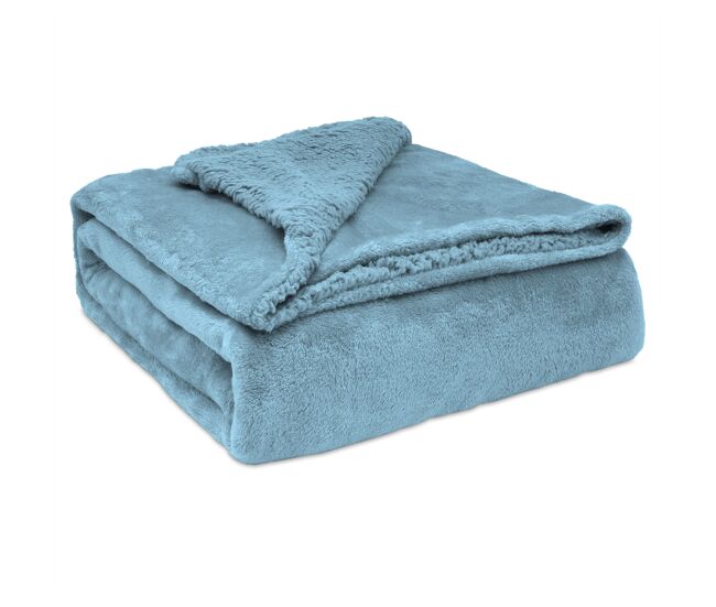 Briebe - manta sofá invierno sedalina lisa y borreguito polar sherpa 130x160 cm calentita gruesa suave, , azul petróleo