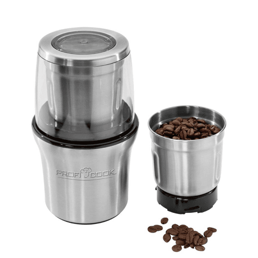 Proficook KSW 1021 Moinho de Café e Picador 2 em 1, Inox Tanque de 85g, 200, Prata
