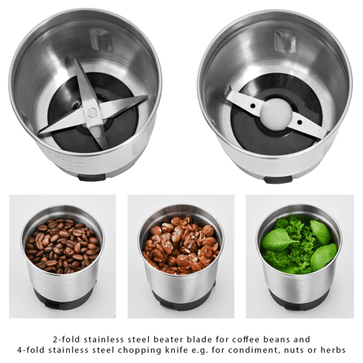 Proficook KSW 1021 Moinho de Café e Picador 2 em 1, Inox Tanque de 85g, 200, Prata