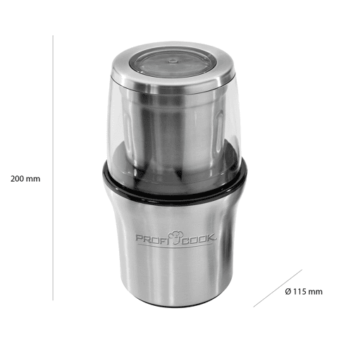 Proficook KSW 1021 Moinho de Café e Picador 2 em 1, Inox Tanque de 85g, 200, Prata