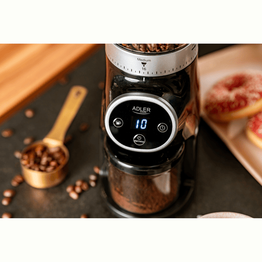 Adler AD4450 Moinho de Café, Moedor de Café Profissional, Moedores de Aço, 31 Ajustes de Moagem, 90gmin Café, 300, Preto