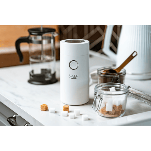 Adler AD4446-WS Moinho de Café, Sementes, Especiarias e Nozes, Lâmina Aço Inoxidável, Capacidade 75g, 150, Branco