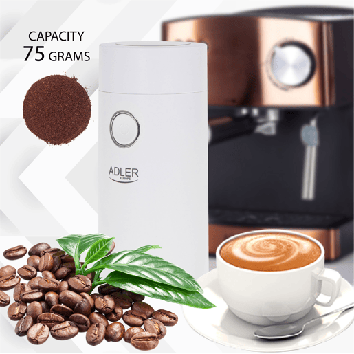 Adler AD4446-WS Moinho de Café, Sementes, Especiarias e Nozes, Lâmina Aço Inoxidável, Capacidade 75g, 150, Branco