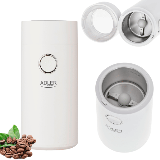 Adler AD4446-WS Moinho de Café, Sementes, Especiarias e Nozes, Lâmina Aço Inoxidável, Capacidade 75g, 150, Branco