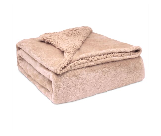 Briebe - manta sofá invierno grande sedalina lisa y borreguito polar sherpa 220x240cm calentita gruesa, , coral