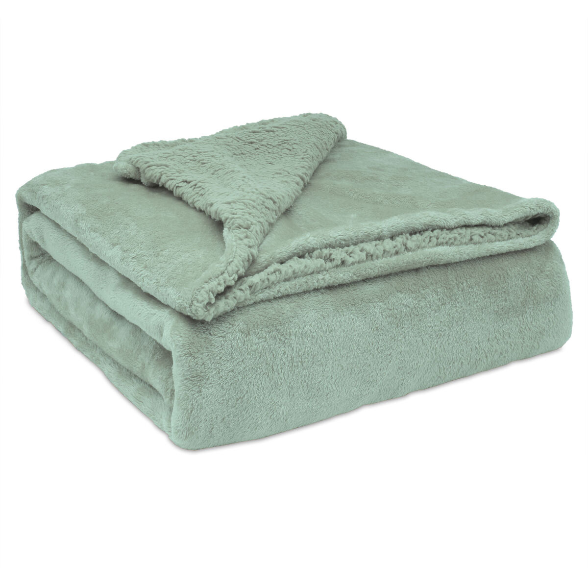 Briebe - manta sofá invierno sedalina lisa y borreguito polar sherpa 130x160 cm calentita gruesa suave, , verde