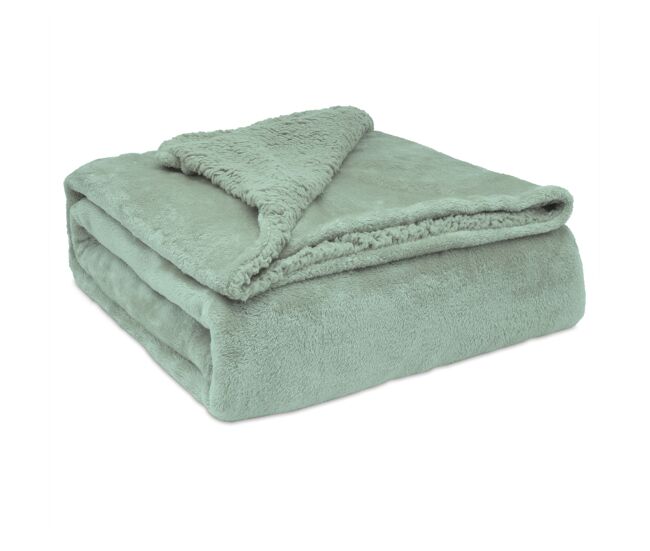 Briebe - manta sofá invierno sedalina lisa y borreguito polar sherpa 130x160 cm calentita gruesa suave, , verde