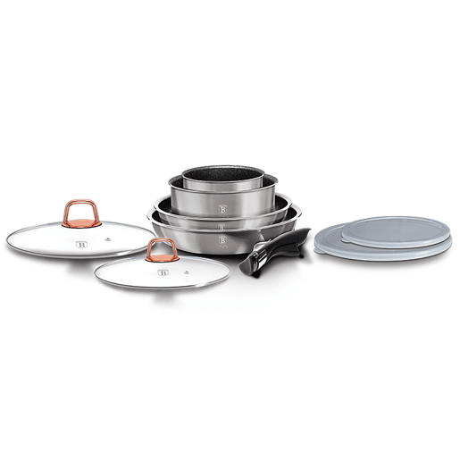 Berlinger Haus Moonlight Trem de Cozinha de Indução 9 Peças, Pega Amovível, Alumínio Antiaderente Set Panelas e Frigideiras, , Cinza