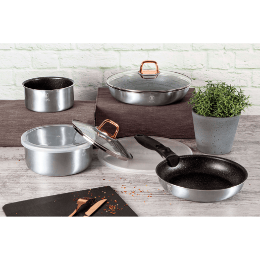 Berlinger Haus Moonlight Trem de Cozinha de Indução 9 Peças, Pega Amovível, Alumínio Antiaderente Set Panelas e Frigideiras, , Cinza