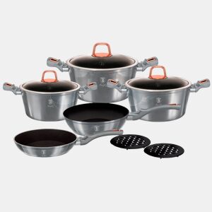 Berlinger Haus Moonlight Trem de Cozinha Indução de 10 Peças em Alumínio Antiaderente 3 Panelas, 2 Frigideiras, 3 Tampas, , Cinza
