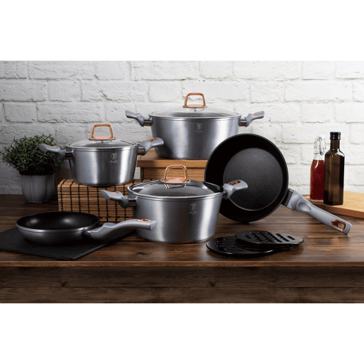 Berlinger Haus Moonlight Trem de Cozinha Indução de 10 Peças em Alumínio Antiaderente 3 Panelas, 2 Frigideiras, 3 Tampas, , Cinza