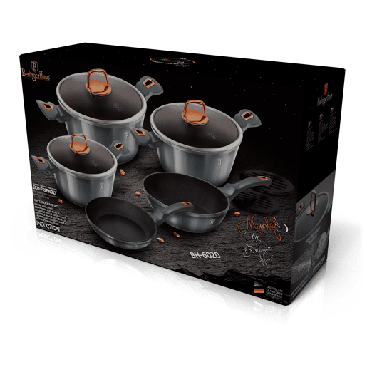 Berlinger Haus Moonlight Trem de Cozinha Indução de 10 Peças em Alumínio Antiaderente 3 Panelas, 2 Frigideiras, 3 Tampas, , Cinza