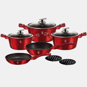 Berlinger Haus Burgundy Trem de Cozinha Indução de 10 Peças em Alumínio Antiaderente Caçarola, Frigideira, Frigideira Profunda, , Vermelho
