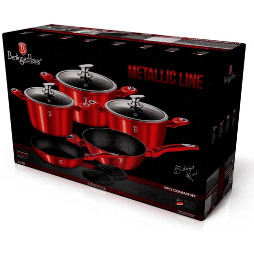 Berlinger Haus Burgundy Trem de Cozinha Indução de 10 Peças em Alumínio Antiaderente Caçarola, Frigideira, Frigideira Profunda, , Vermelho