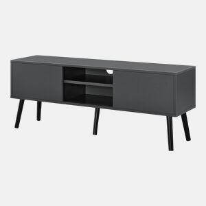 Mesa TV Eskilstuna com 2 Portas 2 Prateleiras AglomeradoMadeira 120 x 30 x 47 cm Cinzento EscuroPreto en.casa