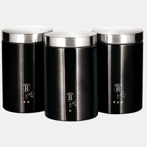 Berlinger Haus Black Silver 3 Boiões de Armazenamento de Cozinha Aço Inoxidável, Ø11 x 17,8 cm, Especiarias, Chá ,Café, , Preto  Inox