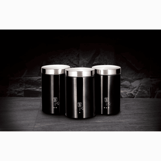 Berlinger Haus Black Silver 3 Boiões de Armazenamento de Cozinha Aço Inoxidável, Ø11 x 17,8 cm, Especiarias, Chá ,Café, , Preto  Inox