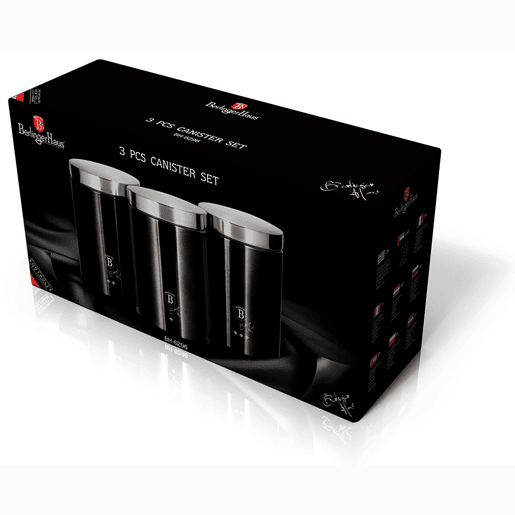 Berlinger Haus Black Silver 3 Boiões de Armazenamento de Cozinha Aço Inoxidável, Ø11 x 17,8 cm, Especiarias, Chá ,Café, , Preto  Inox
