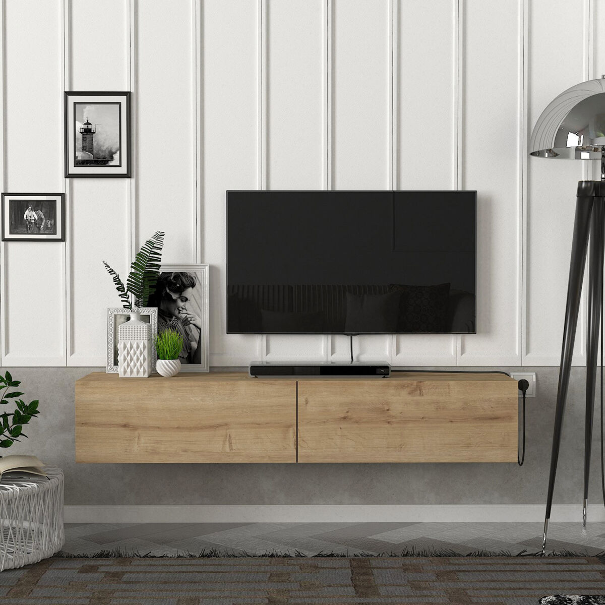 Mueble tv suspendido toivakka aglomerado 135 x 31 x 25 cm - roble [en.casa]