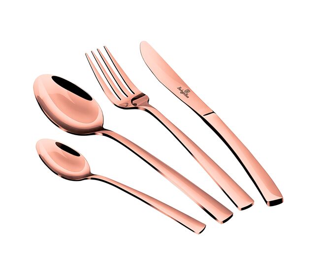 Berlinger haus rose gold cubertería completa 24 piezas acero inoxidable, juego de cubiertos 6 personas, pulido brillante, , oro rosado