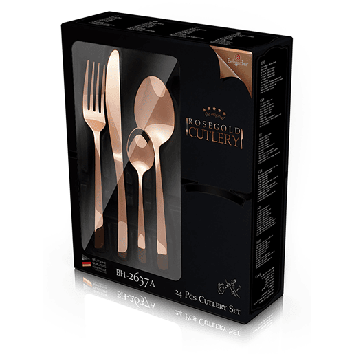 Berlinger Haus Rose Gold Conjunto de Talheres de 24 Peças Aço Inoxidável Acabamento Espelho Polido, Conjunto para 6 Pessoas, , Ouro Rosa