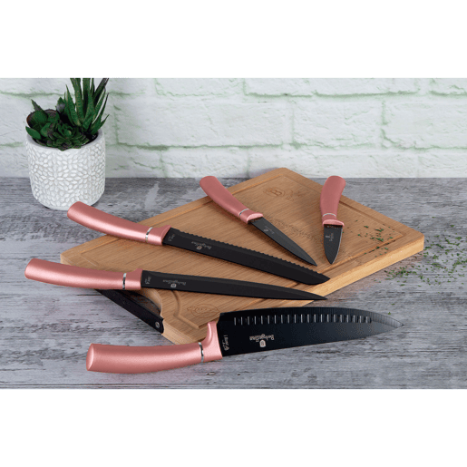 Berlinger Haus I-Rose Conjunto de 5 Facas de Cozinha Profissionais, Aço Inoxidável, Faca de Cozinheiro Tábua de Cortar, , Cor de rosa