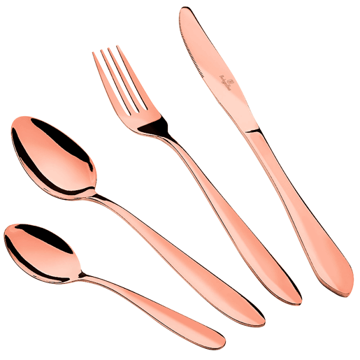 Berlinger Haus Rose Gold Mirror Conjunto de Talheres Dourada de 24 Peças Aço Inoxidável Acabamento Espelho Polido, Conjunto para 6 Pessoas, , Ouro Rosa
