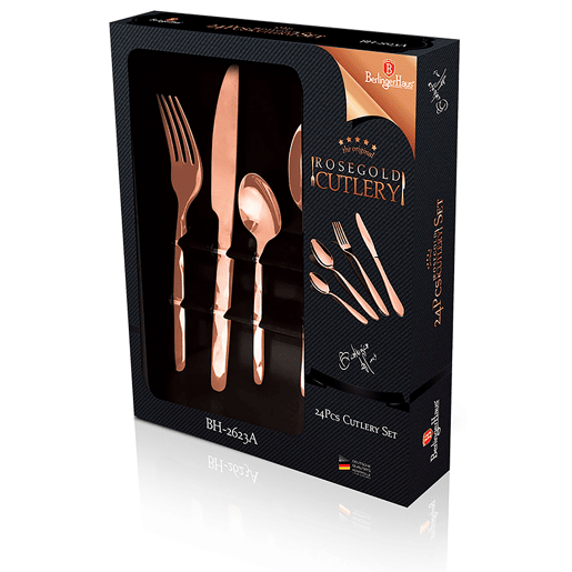 Berlinger Haus Rose Gold Mirror Conjunto de Talheres Dourada de 24 Peças Aço Inoxidável Acabamento Espelho Polido, Conjunto para 6 Pessoas, , Ouro Rosa