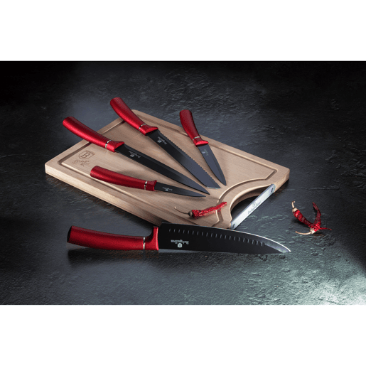 Berlinger Haus Burgundy Conjunto de 5 Facas de Cozinha Profissionais, Aço Inoxidável, Faca de Cozinheiro Tábua de Cortar, , Vermelho