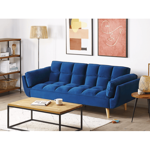 Sofá-cama ASBY Veludo Azul marinho 3 lugares