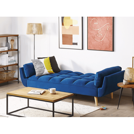 Sofá-cama ASBY Veludo Azul marinho 3 lugares