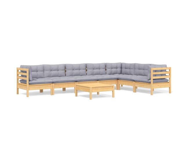 Juego de muebles de jardín 8 pzas y cojines madera maciza pino vidaxl