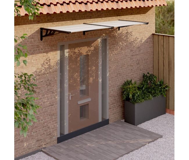 Marquesina puerta policarbonato negro y transparente 239x90 cm vidaxl