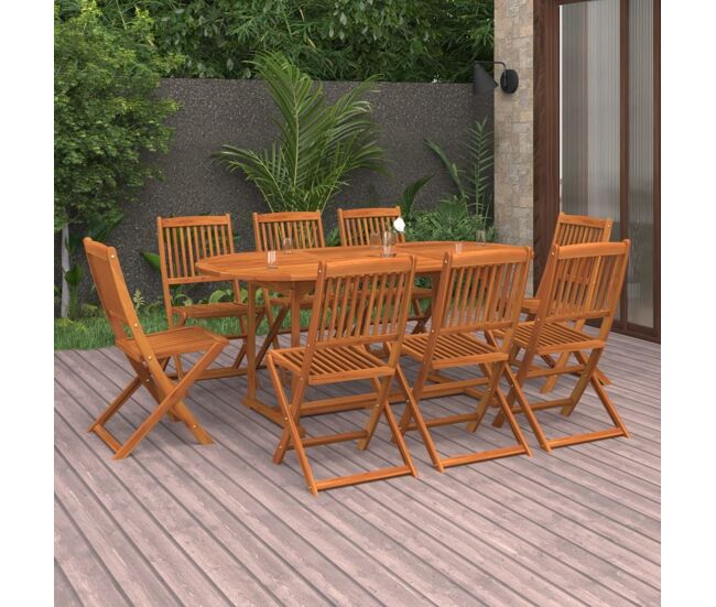 Set de comedor de jardín 9 piezas madera maciza de acacia vidaxl