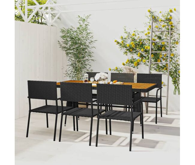 Juego de comedor de jardín 7 piezas ratán sintético negro vidaxl