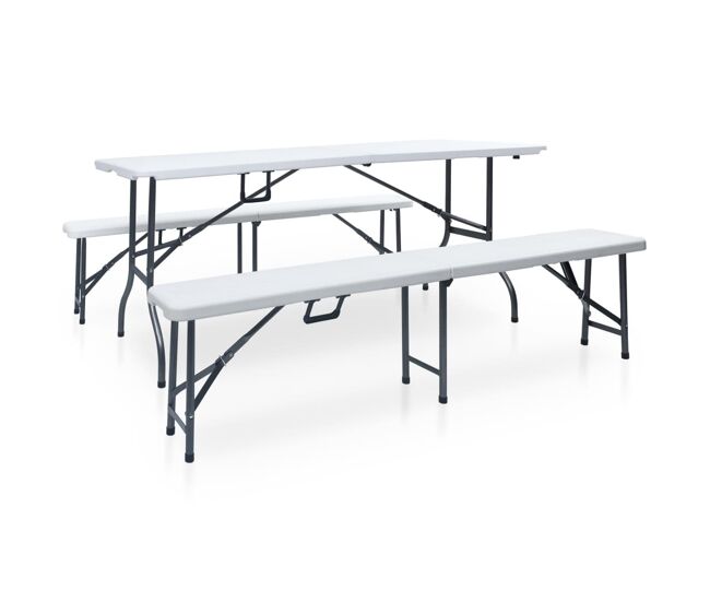 Mesa de jardín plegable con 2 bancos acero y hdpe blanco 180 cm vidaxl