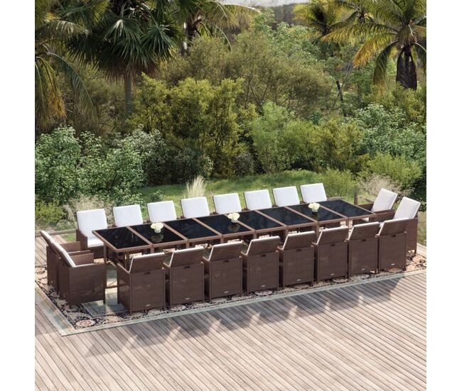 Juego comedor jardín 21 pzas con cojines ratán sintético marrón vidaxl