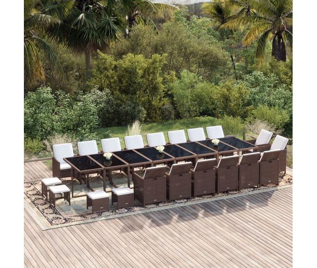 Juego comedor jardín 21 pzas con cojines ratán sintético marrón vidaxl