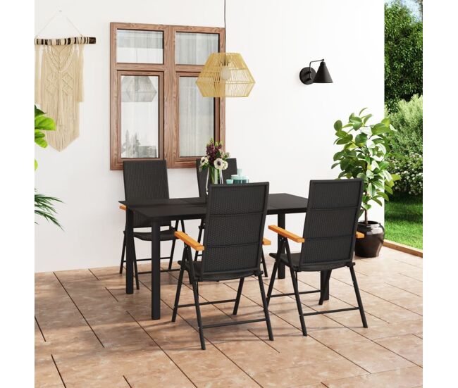 Juego de comedor para jardín 5 piezas negro y marrón vidaxl