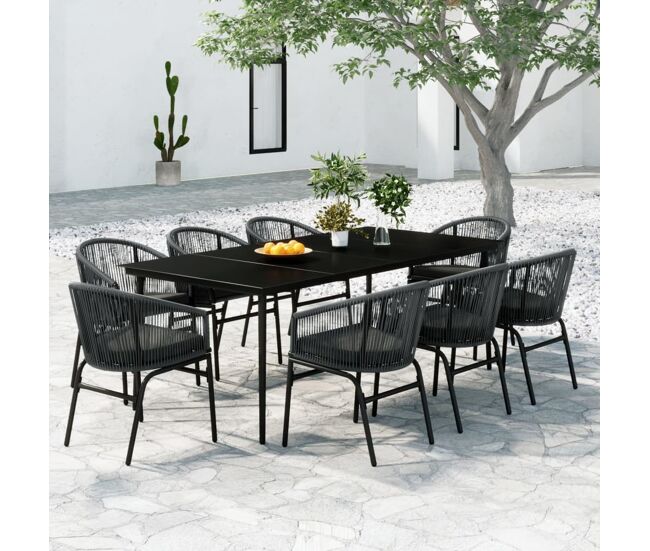 Juego de comedor de jardín 9 piezas ratán sintético gris vidaxl