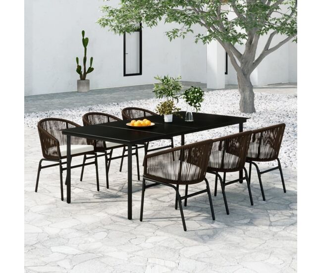 Juego de comedor para jardín 7 piezas marrón vidaxl
