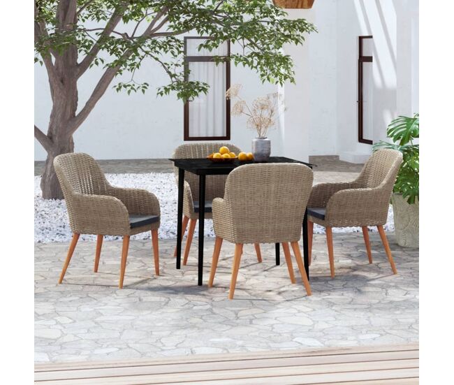Juego de comedor de jardín 5 piezas con cojines marrón vidaxl