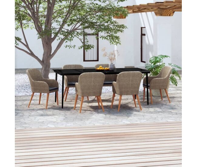 Juego de comedor para jardín 7 piezas con cojines marrón vidaxl