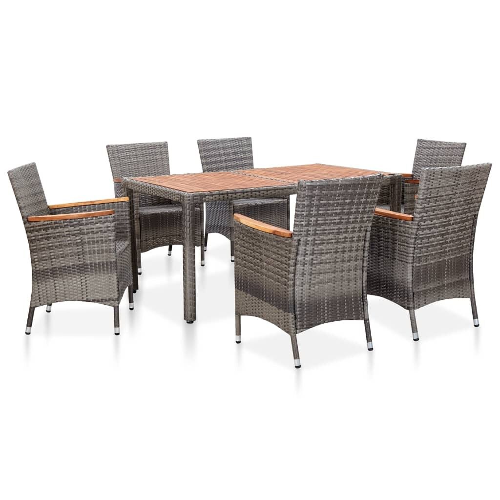 Set de comedor para jardín 7 pzas cojines ratán sintético gris vidaxl