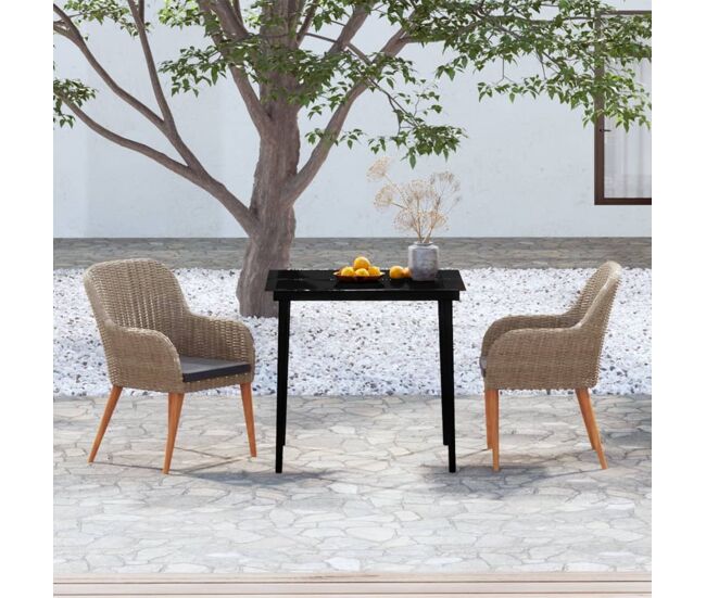 Juego de comedor para jardín de 3 piezas y cojines marrón vidaxl