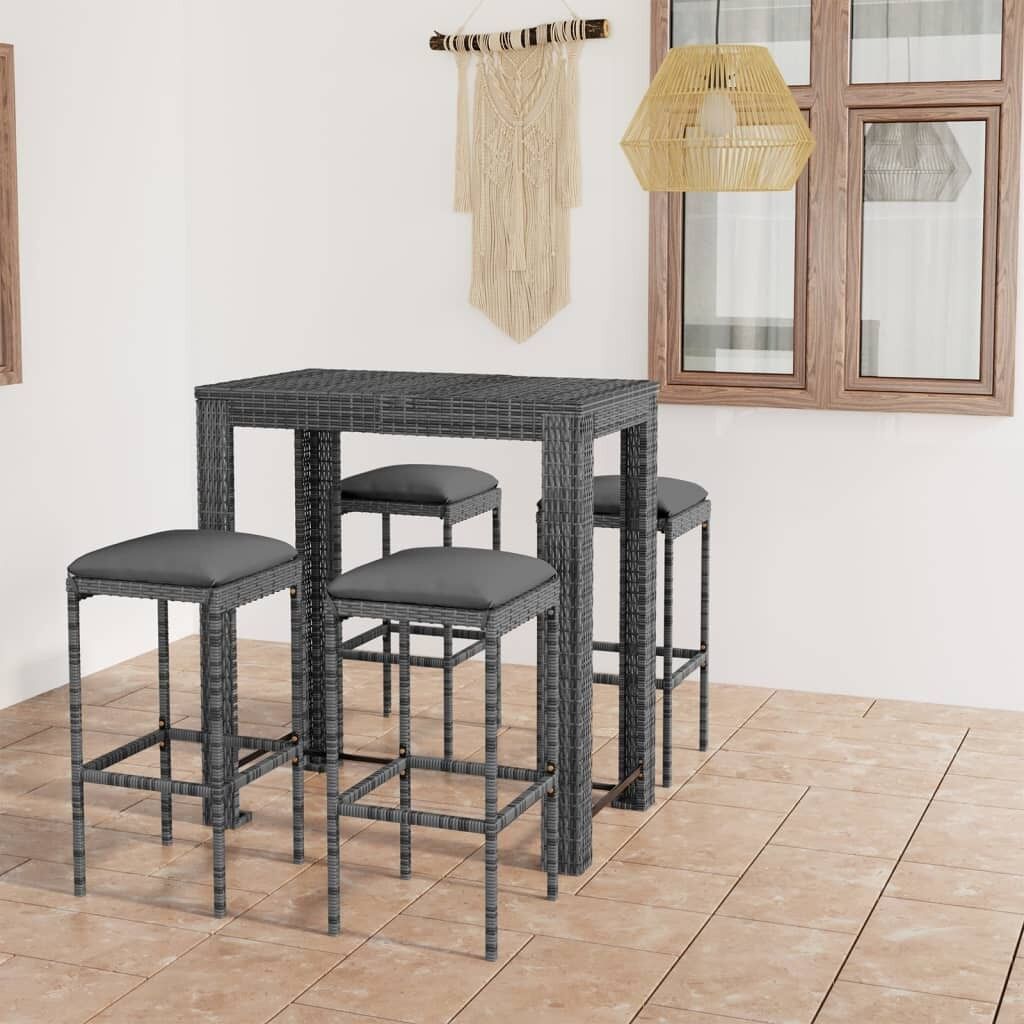 Set muebles bar jardín 5 piezas y cojines ratán sintético gris vidaxl
